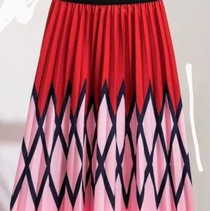 Fashion Brand Print Pleated Skirts Womens High Wai